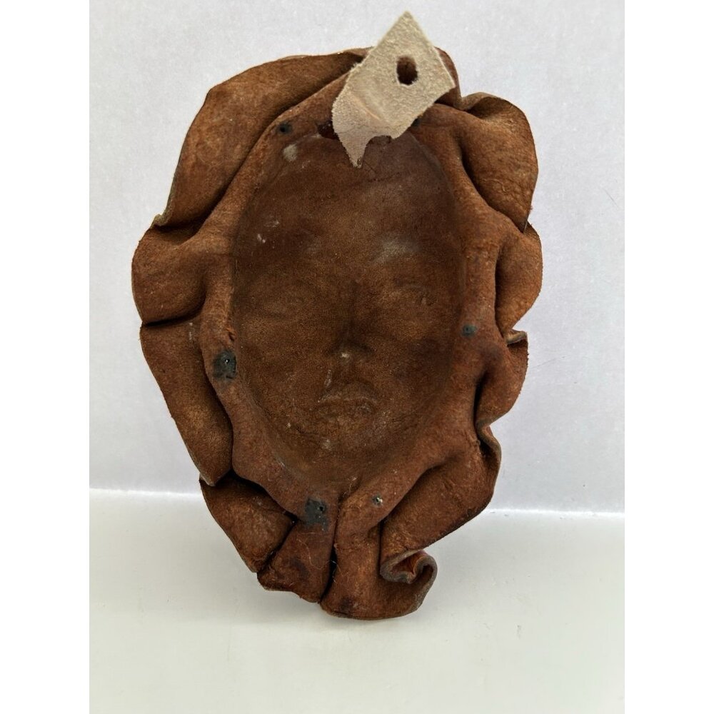 Vintage Leather Molded Hand-Tooled Tribal Face Art Mask Brown Wall Hanging Decor - Picture 8 of 8